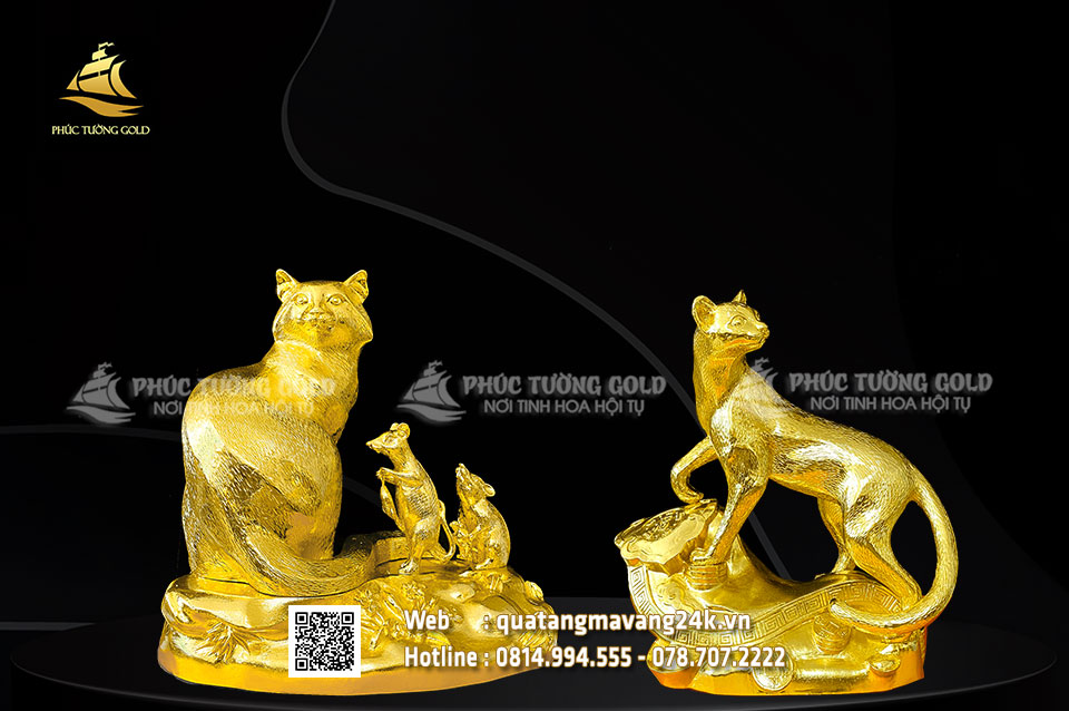 tượng mèo mạ vàng